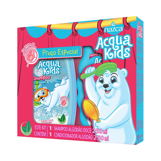 Kit Infantil Shampoo e Condicionador Hidratantes com Fragrância Algodão Doce 250ml – Acqua Kids