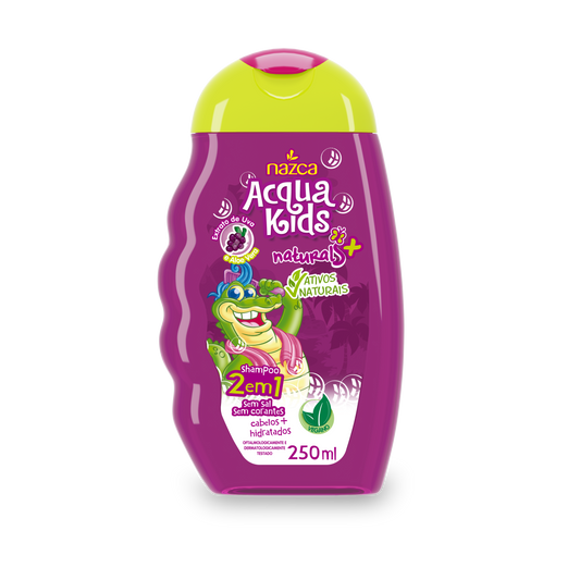 Shampoo Infantil 2 em 1 Vegano com Uva e Aloe Vera para Uso Diário 250ml – Acqua Kids