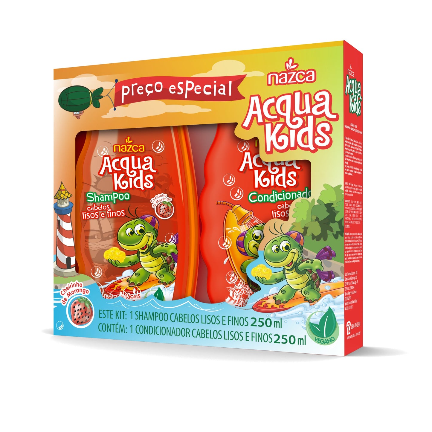 Kit Infantil Shampoo e Condicionador Veganos para Cabelos Lisos e Finos 250ml – Acqua Kids