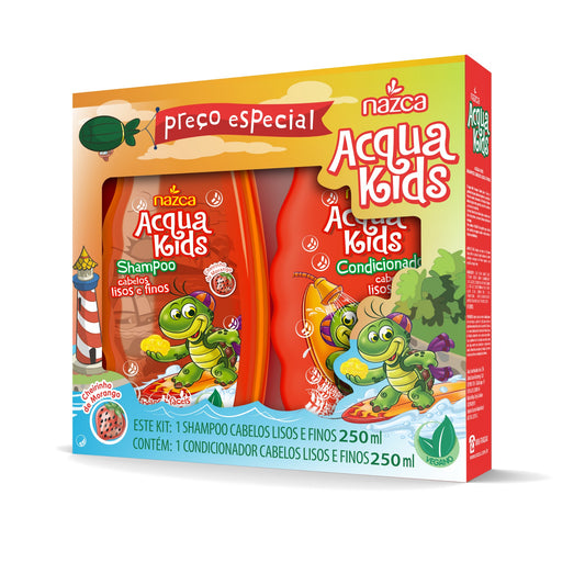 Kit Infantil Shampoo e Condicionador Veganos para Cabelos Lisos e Finos 250ml – Acqua Kids