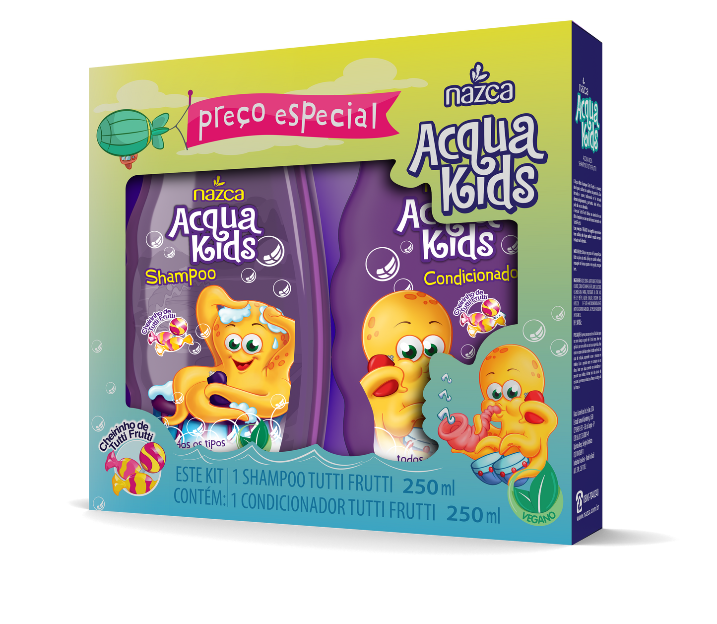 Kit Infantil Shampoo e Condicionador Veganos com Fragrância Tutti Frutti 250ml – Acqua Kids