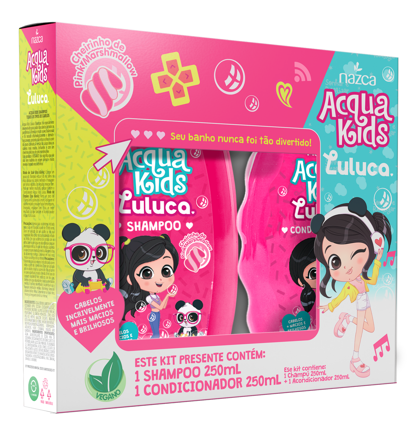 Kit Infantil Shampoo e Condicionador para Todos os Tipos de Cabelo com Fórmula Suave – Acqua Kids Luluca