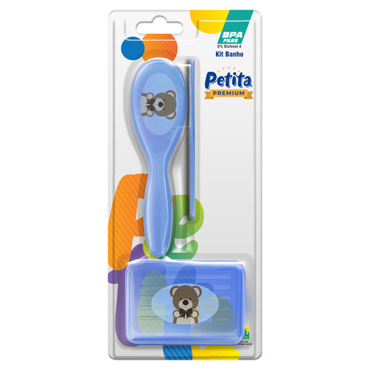 Kit de Banho Infantil com Escova e Pente BPA Free Azul e Rosa – Petita