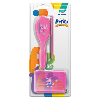 Kit de Banho Infantil com Escova e Pente BPA Free Azul e Rosa – Petita