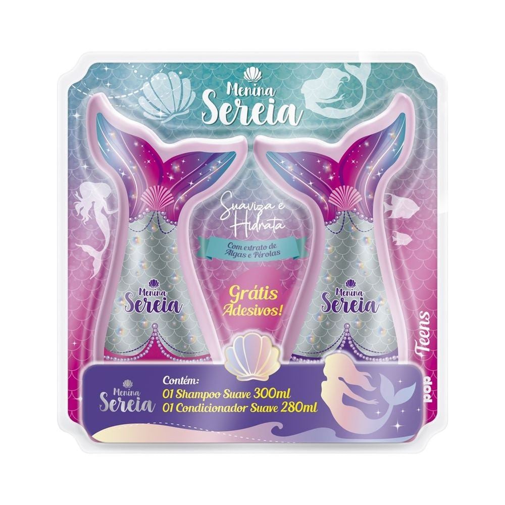 Kit Infantil Shampoo e Condicionador Menina Sereia para Uso Diário 300ml/280ml