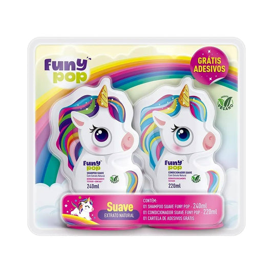 Kit Infantil Shampoo e Condicionador Funy Pop Suave com Adesivo para Uso Diário