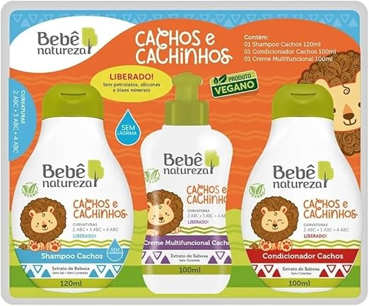 Kit Bebê Natureza Cachos e Cachinhos Shampoo, Condicionador e Creme – Bebê Natureza