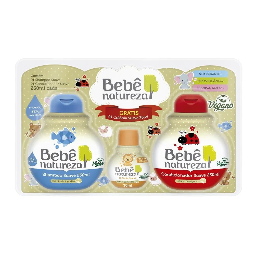 Kit Bebê Shampoo Suave 230ml, Condicionador 100ml e Colônia para Uso Diário – Bebê Natureza