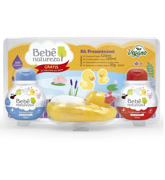 Kit Bebê Shampoo, Condicionador e Saboneteira Patinho para Uso Diário – Bebê Natureza