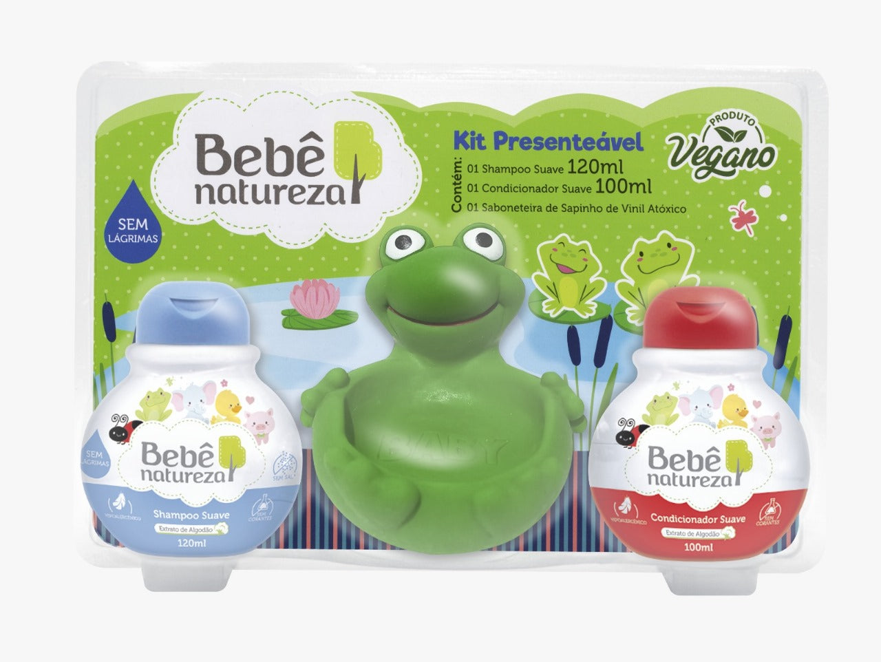 Kit Bebê Shampoo, Condicionador e Saboneteira Sapinho para Uso Diário – Bebê Natureza