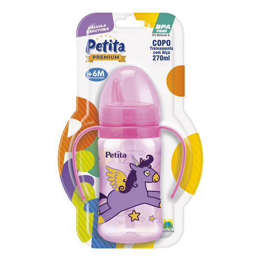 Copo de Treinamento Infantil com Válvula Redutora e Alça Cristal Azul e Rosa 270ml – Petita