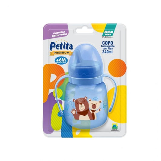 Copo de Treinamento Infantil com Válvula Redutora e Alça Color Azul 240ml – Petita