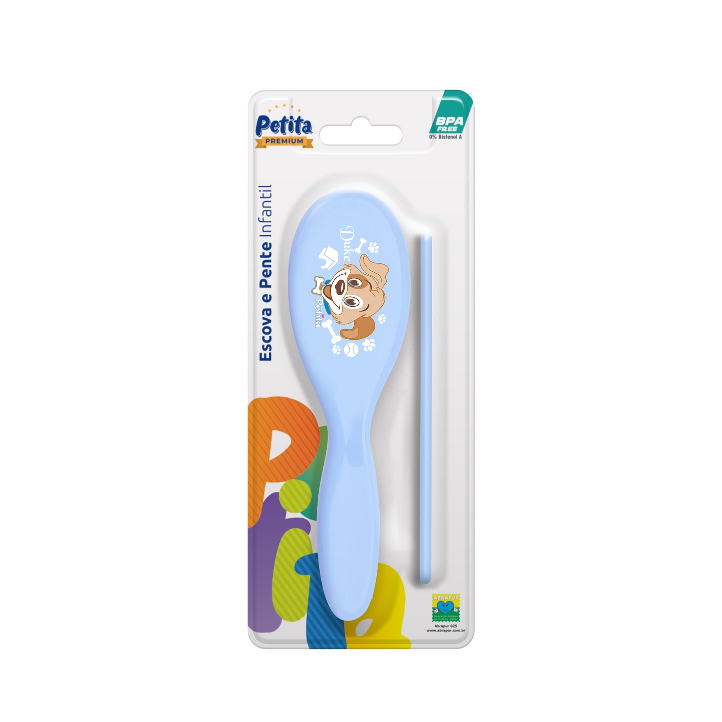 Conjunto Infantil Pente e Escova PET Duke Azul e Rosa – Petitta