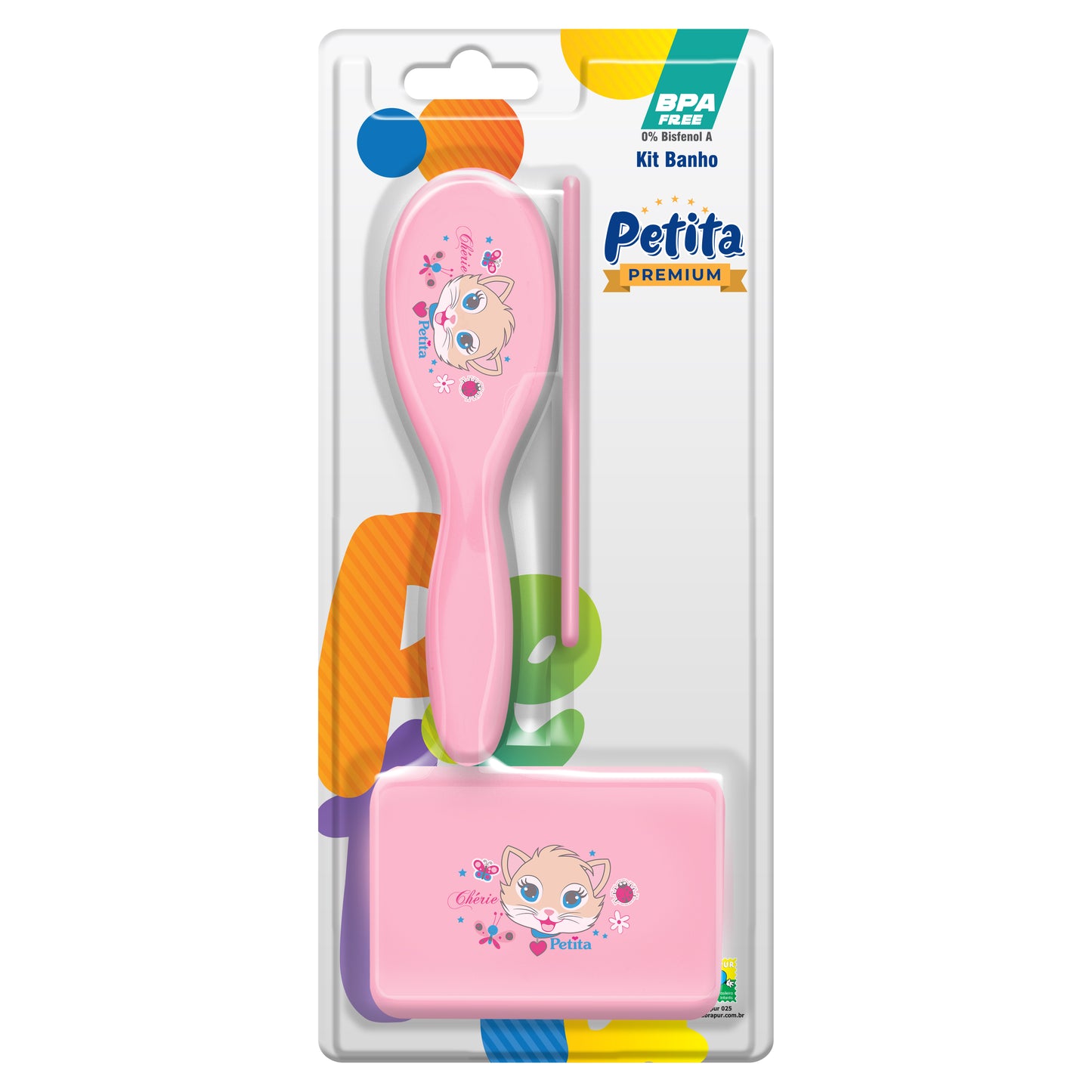 Kit de Banho Infantil Duke com Escova e Pente Azul e Rosa BPA Free – Petita