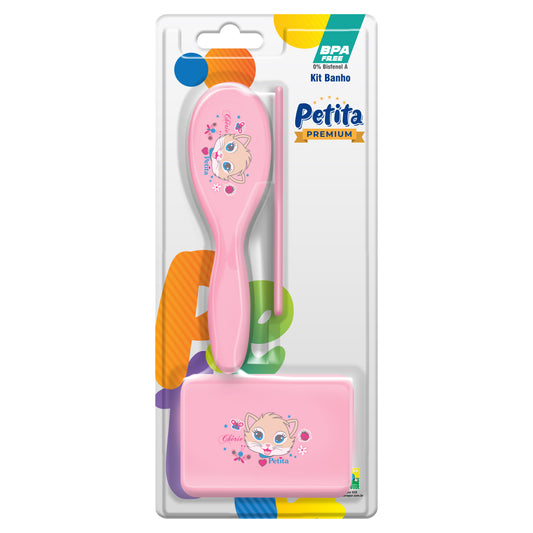 Kit de Banho Infantil Duke com Escova e Pente Azul e Rosa BPA Free – Petita