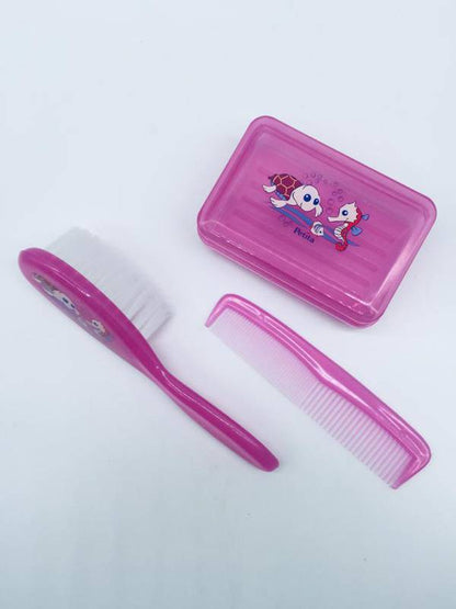 Kit de Banho Infantil Mar com Escova e Pente Color Azul e Rosa BPA Free – Petita