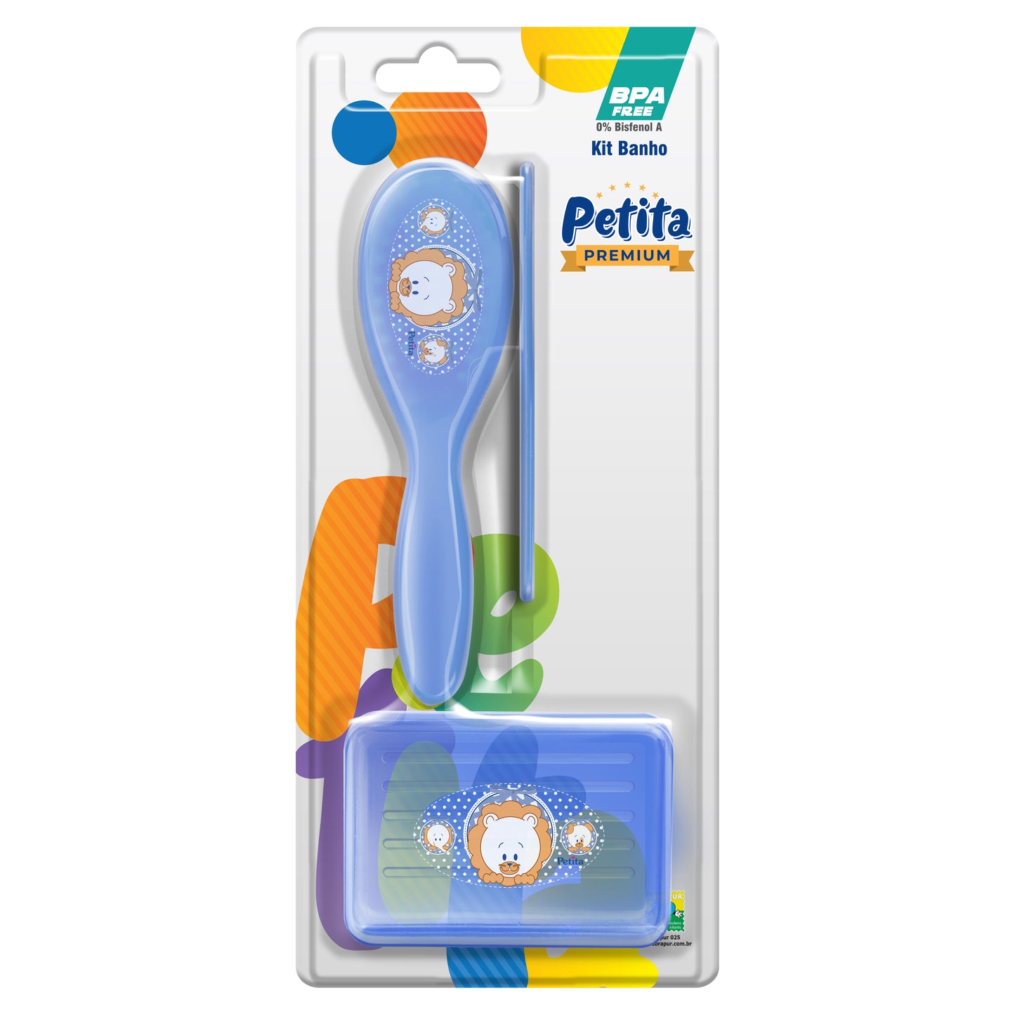 Kit de Banho Infantil Filhotes com Escova e Pente Color Azul e Rosa BPA Free – Petita