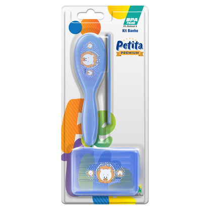 Kit de Banho Infantil Filhotes com Escova e Pente Color Azul e Rosa BPA Free – Petita